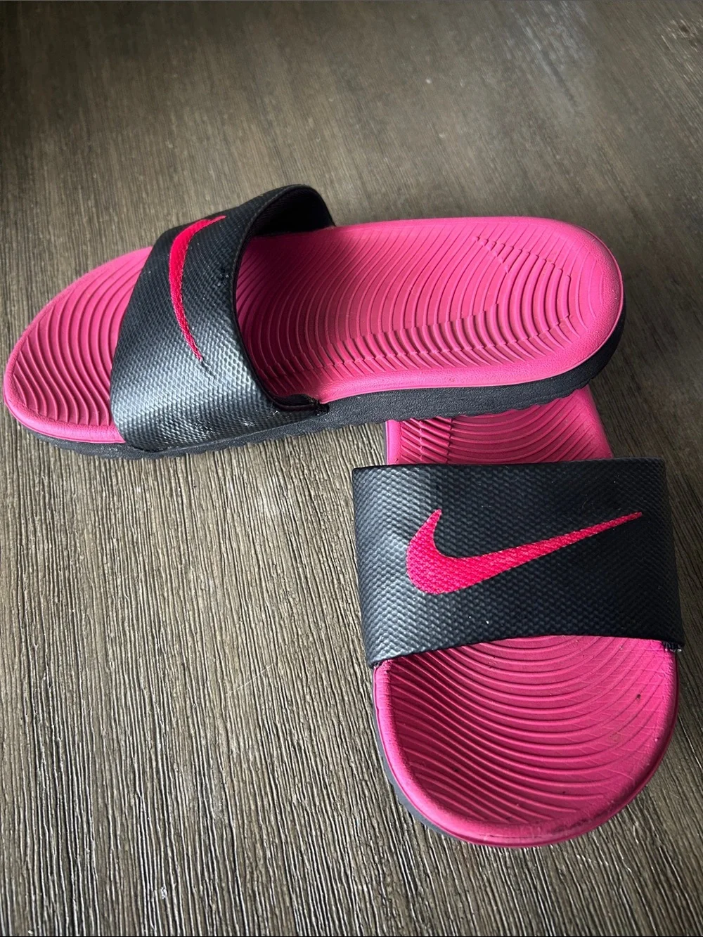 Nike Kids Hot Pink and Black Slide Sandals, Sz. 11C.